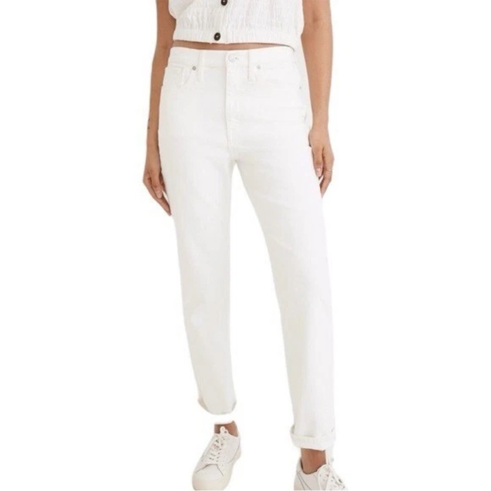 Madewell The Girl Jean White High Rise Straight‎ Leg Ankle Denim Jeans